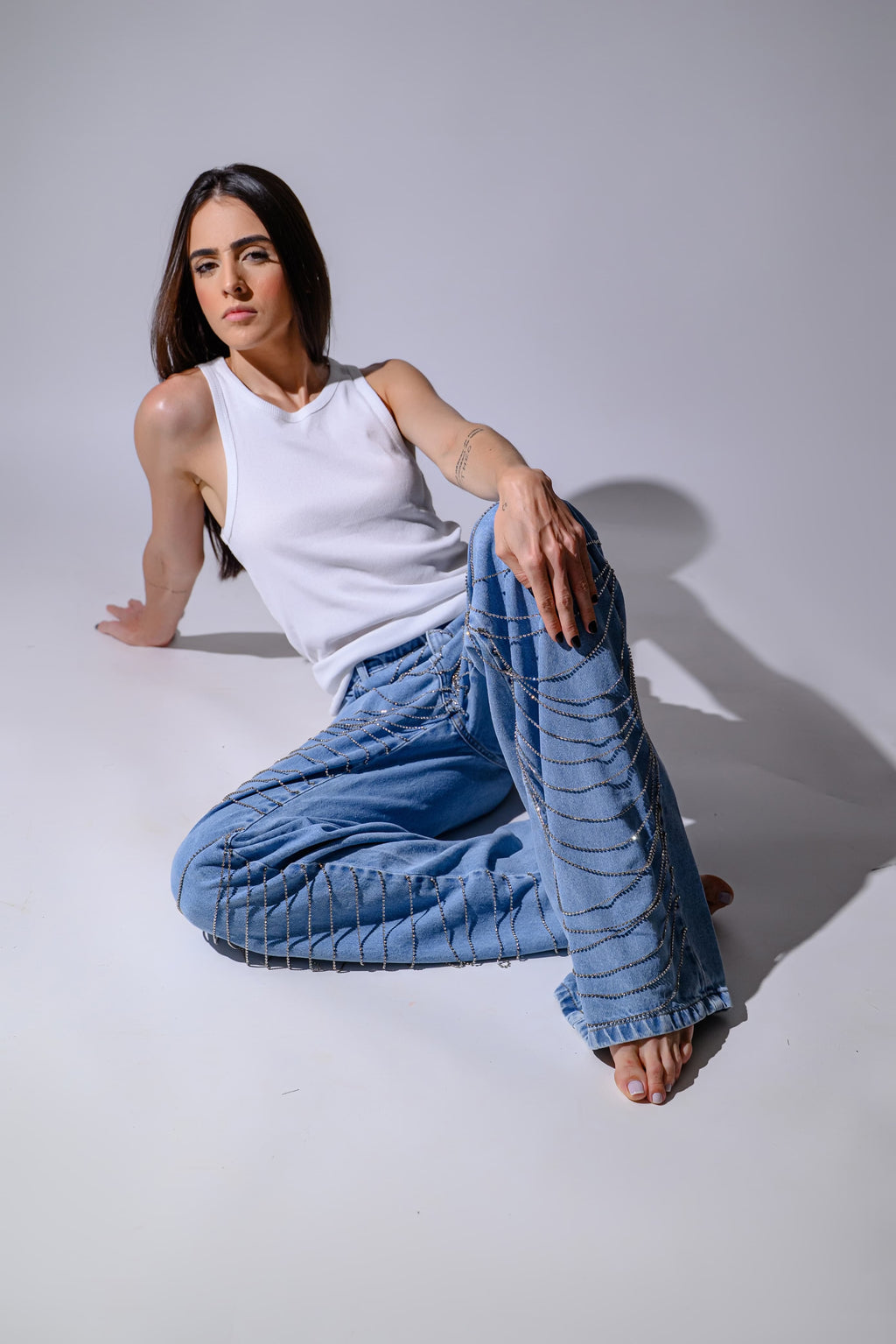 CALÇA JEANS STRASS