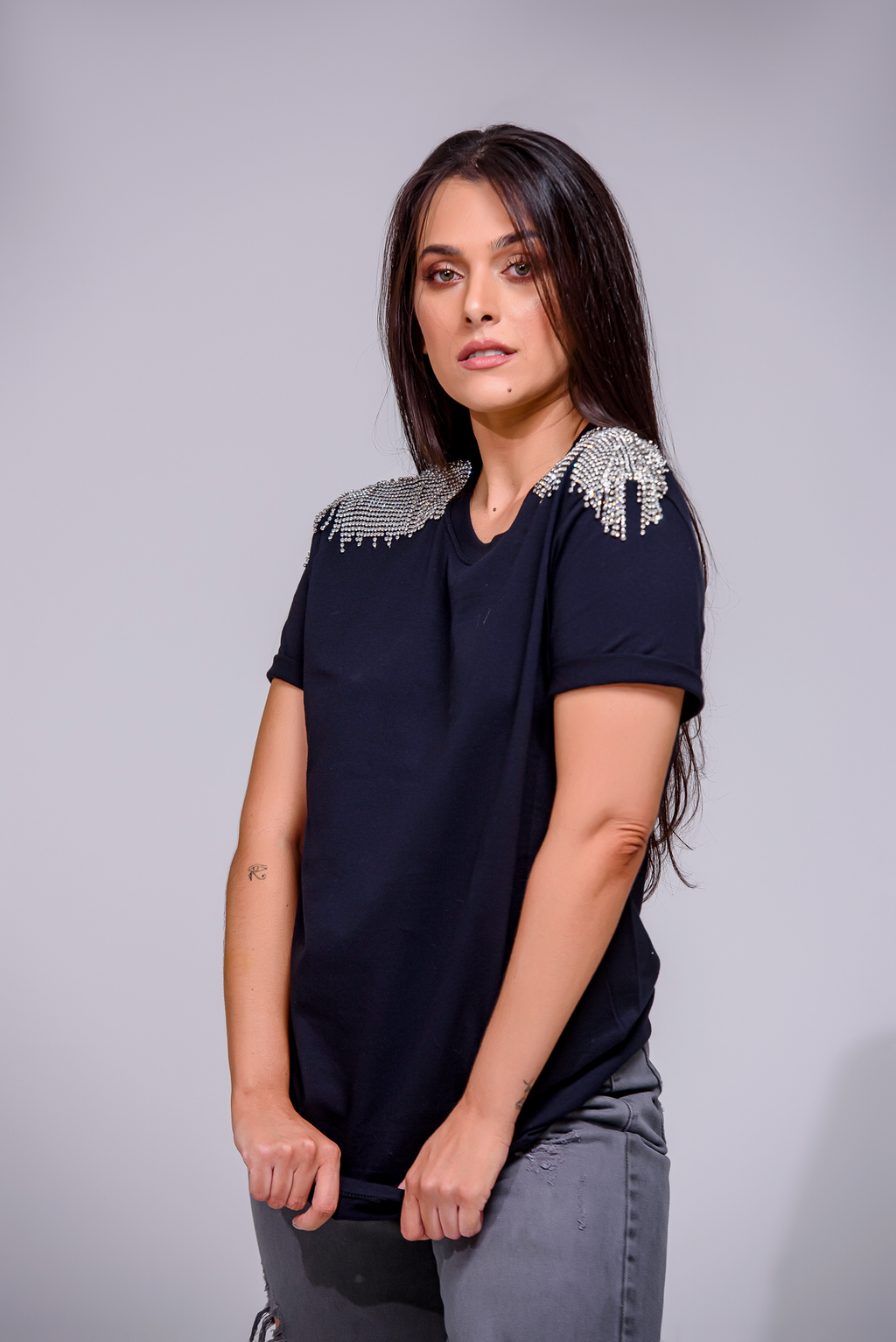 T-SHIRT STRASS OMBRO